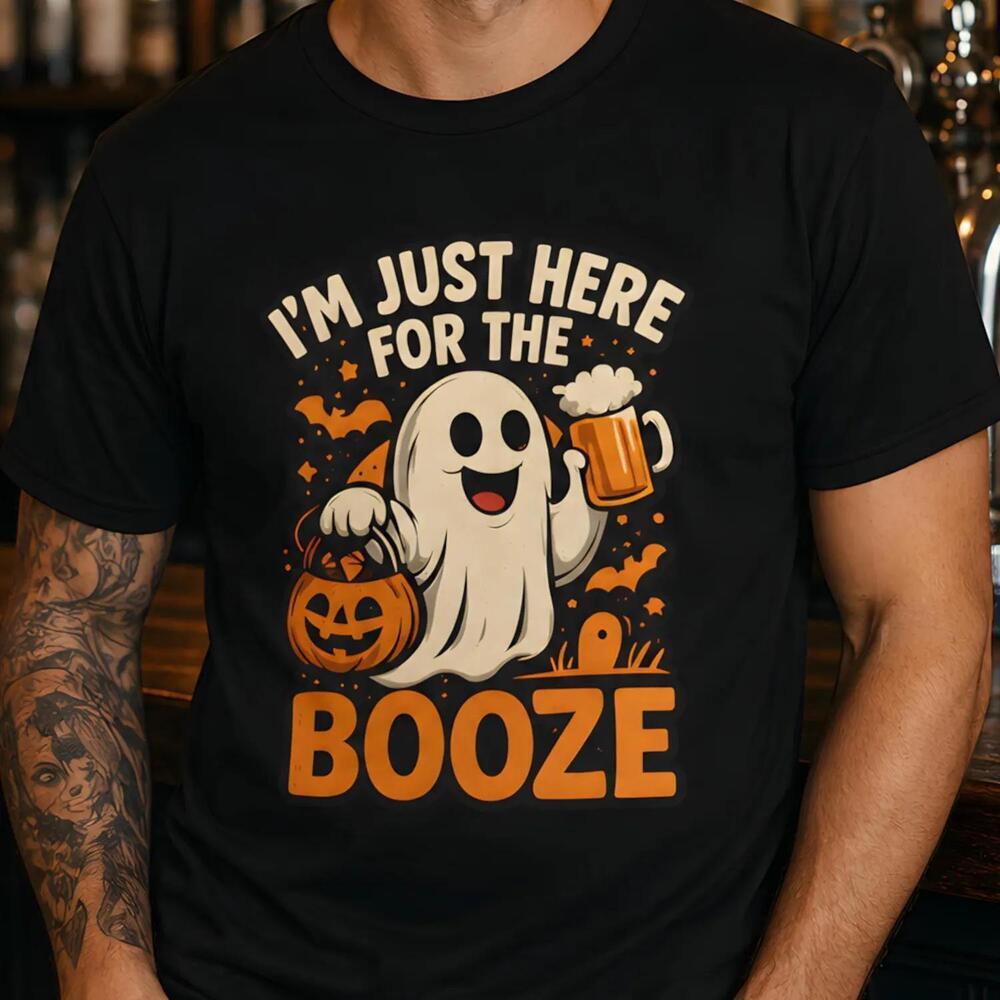 IM Just Here For The Booze Halloween Shirt - Funny Ghost Pumpkin